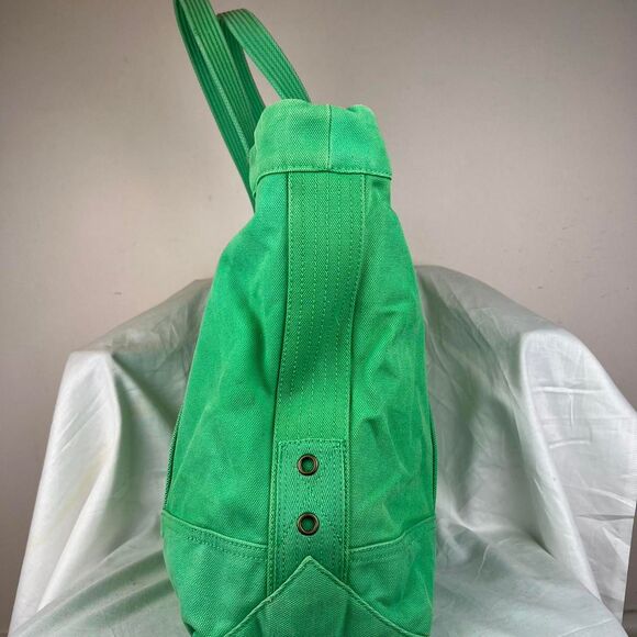 Polo Ralph Lauren Embroidered Pony Canvas Tote Bag #3 Large Green Vintage Zipper - Picture 4 of 8